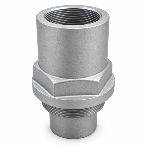 Threaded union adaptor - aluminium gravity die cast component