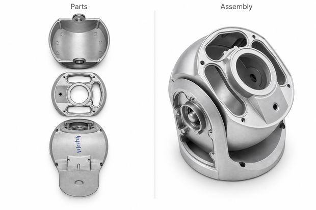 Gimbal housing set and assembly - aluminium hpdc die cast component