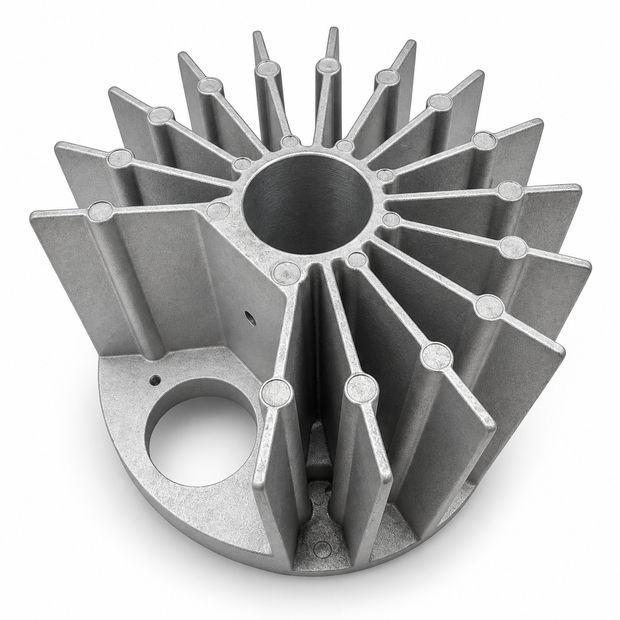Finned motor end housing - aluminium hpdc die cast component