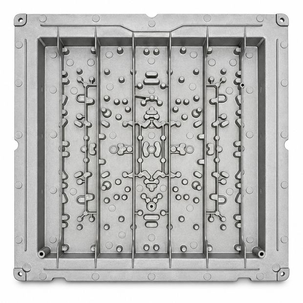 Ribbed baseplate tray - aluminium hpdc die cast component